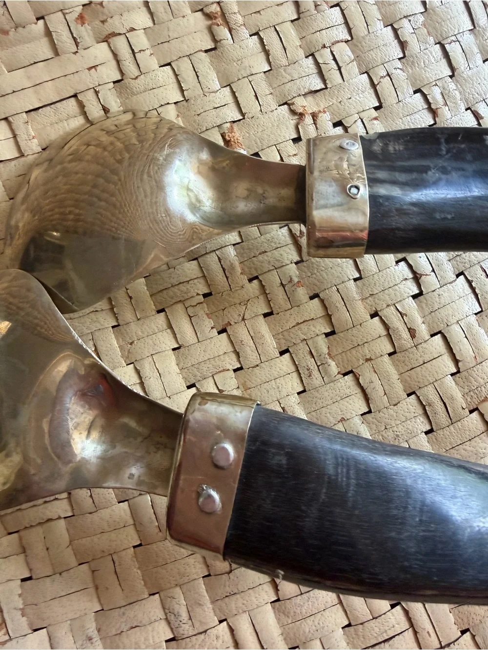 Unique Horn Handle Salad Serving Set - Black & Silver VTG